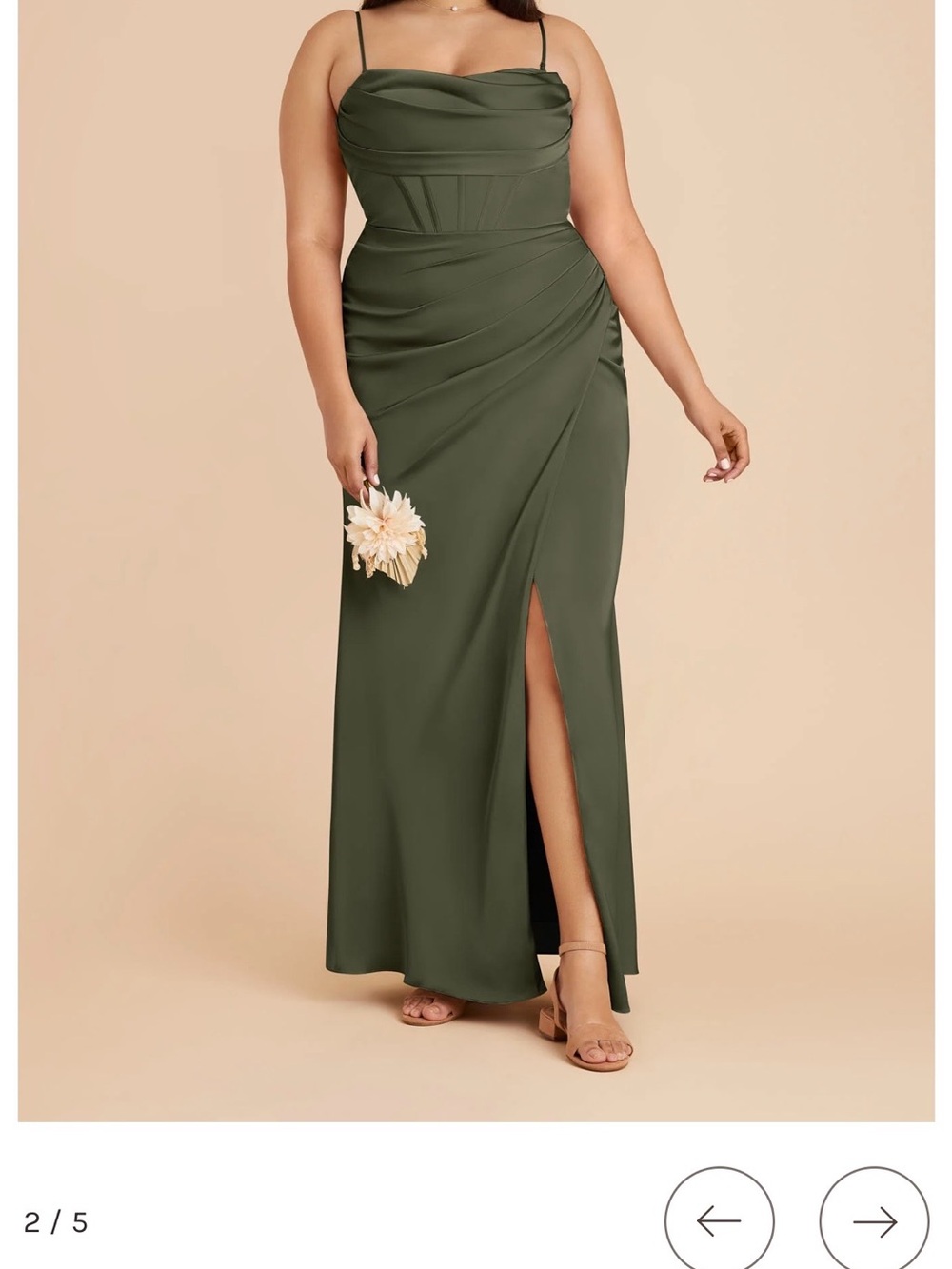 Olive Green Maxi Dress with Draped Bodice
